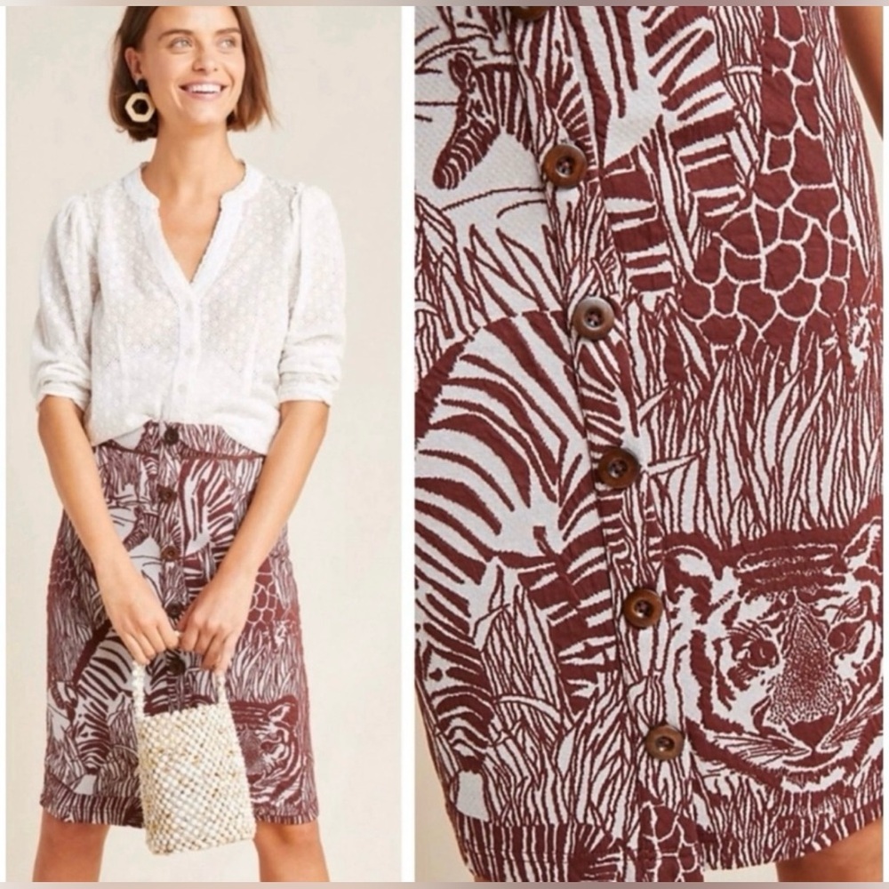 XL Anthropologie Maeve-Jillian red+cream knit animal print pencil skirt